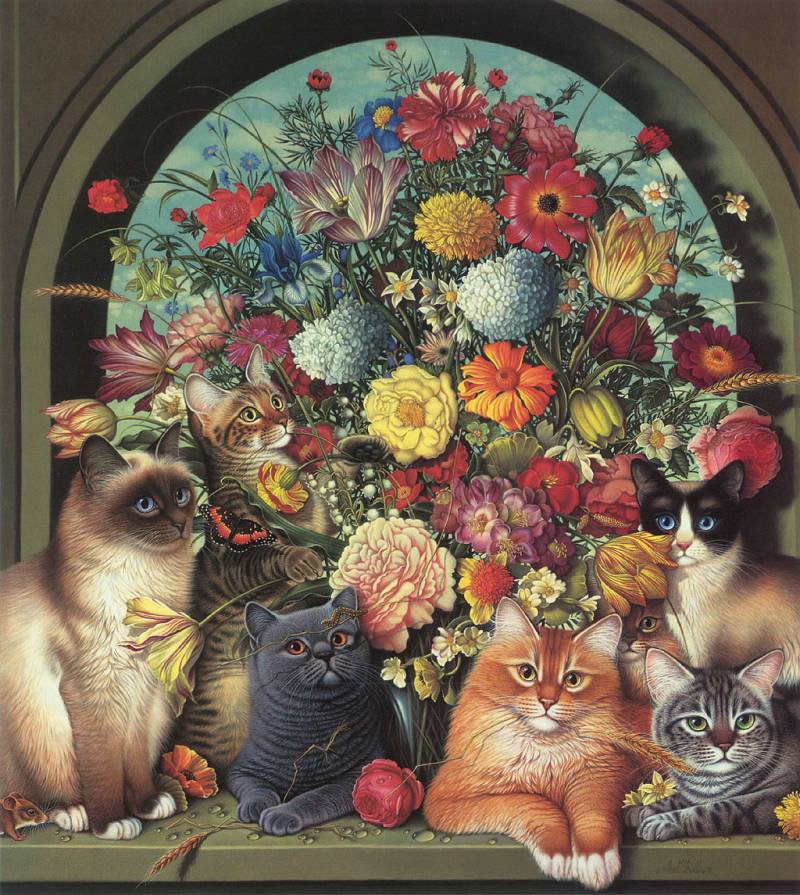 Кошки - цветы, кошка - оригинал