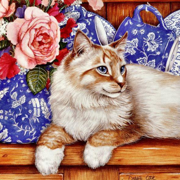 серия "Кошки" - котенок, кошки, на кухню, кот, цветы, натюрморт - оригинал