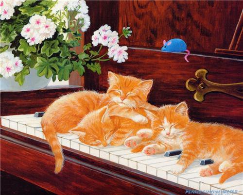 серия "Кошки" - кошки, кот, котенок, мышка, пианино, цветы, пейзаж - оригинал