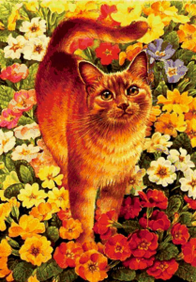 серия "Кошки" - кот, цветы, кошки, котенок, пейзаж - предпросмотр