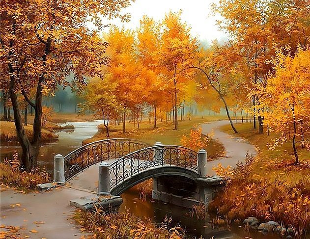 пейзаж - осень, мостик - оригинал