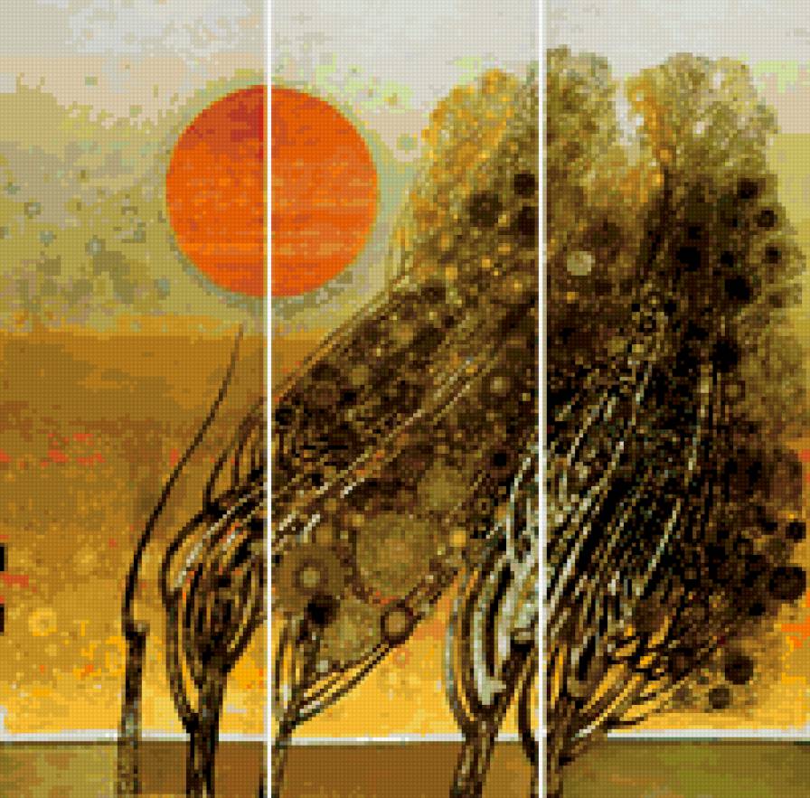 серия"триптих" - триптих, деревья, солнце - предпросмотр