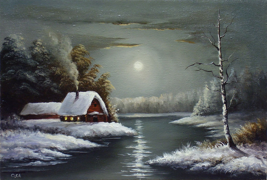 зимний пейзаж - деревня, природа, пейзаж, зима - оригинал