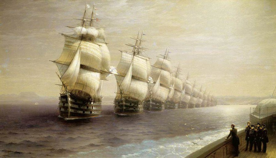 смотр черноморского флота - картины, пейзажи. корабли, море - оригинал