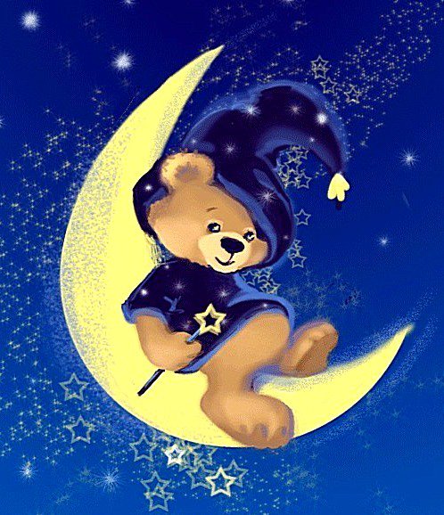 Волшебная ночь - луна, мишка, волшебник, звезды, ночь - оригинал