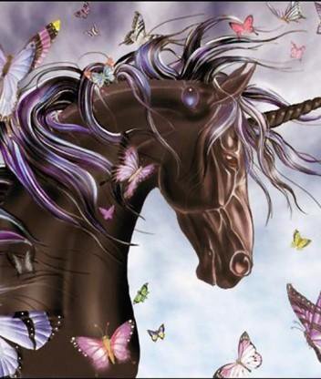 Единорог - кони, бабочки, лошадь, лошади, единорог, миф, цветы, фентези - оригинал