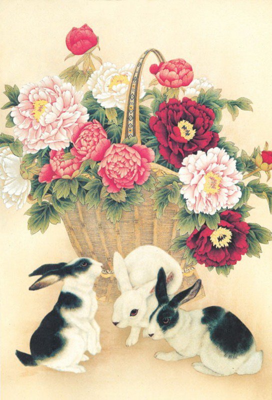 кролики 1 - цветы, кролики - оригинал