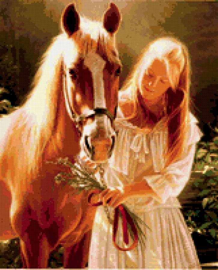 Девушка и лошадь - лошадь, портрет, девушка - предпросмотр