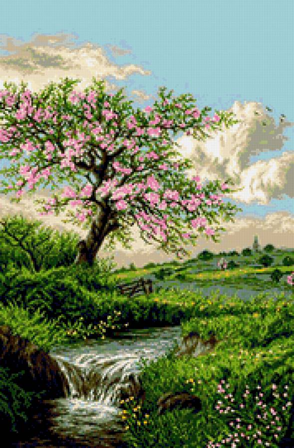 Весна - природа, живопись, картина, пейзаж, река - предпросмотр