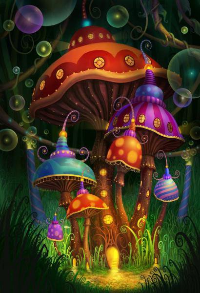 Сказочные грибы - лес, детское, сказка, грибы - оригинал