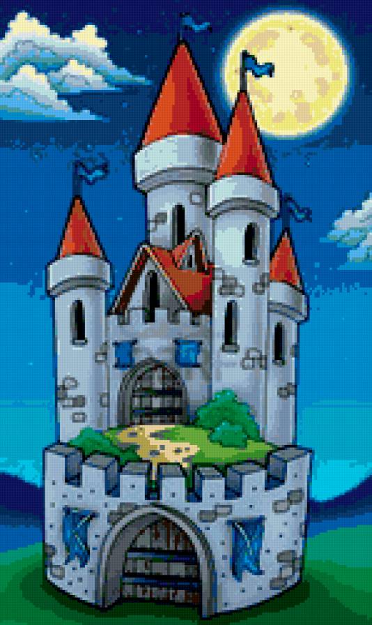 Сказочный замок - ночь, сказка, луна, здание, замок - предпросмотр