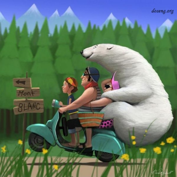 Семейный отдых - мотоцикл, горы, см, лето, медведь, семья, лес, природа, животное - оригинал