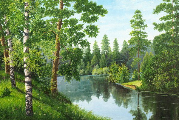 Летний лес - пейзаж, лес, река, красота природы, природа, лето - оригинал