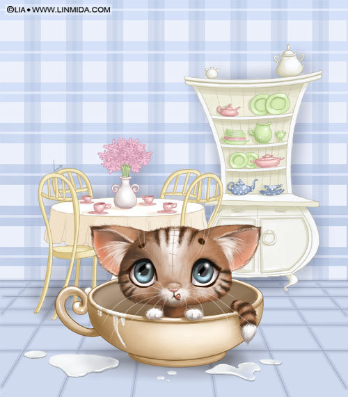 Котенок в чашке - кухня, котенок - оригинал