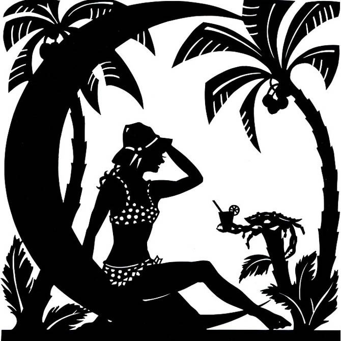 Женщина на пляже. Монохром - отпуск, монохром, пальмы, отдых, пляж, женщина - оригинал