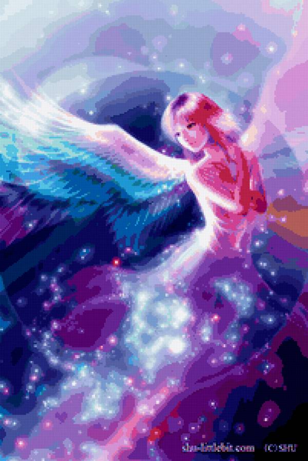 Звездный ангел - крылья, звезды, портрет, девушка, ночь, ангел - предпросмотр