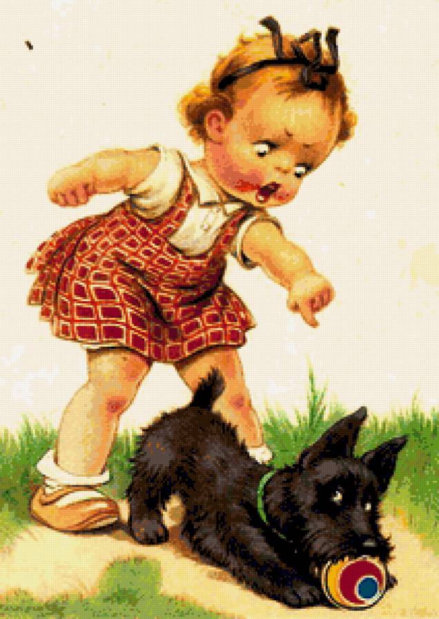 Девочка с собакой - игрушки, собака, девочка, деткам, малыши, ретро, щенок, дети - предпросмотр