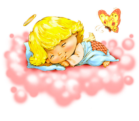 Спяший ангелочек - ангел, бабочка, сон, облака, детское - оригинал