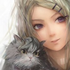 Схема вышивки «аниме девушка с кошкой»