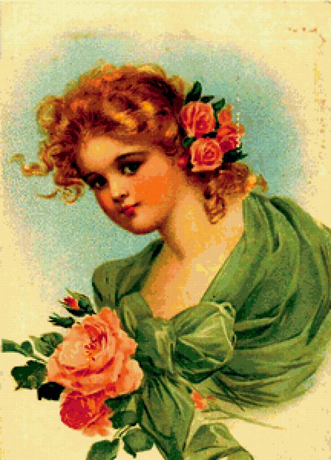 девушка с розами - предпросмотр