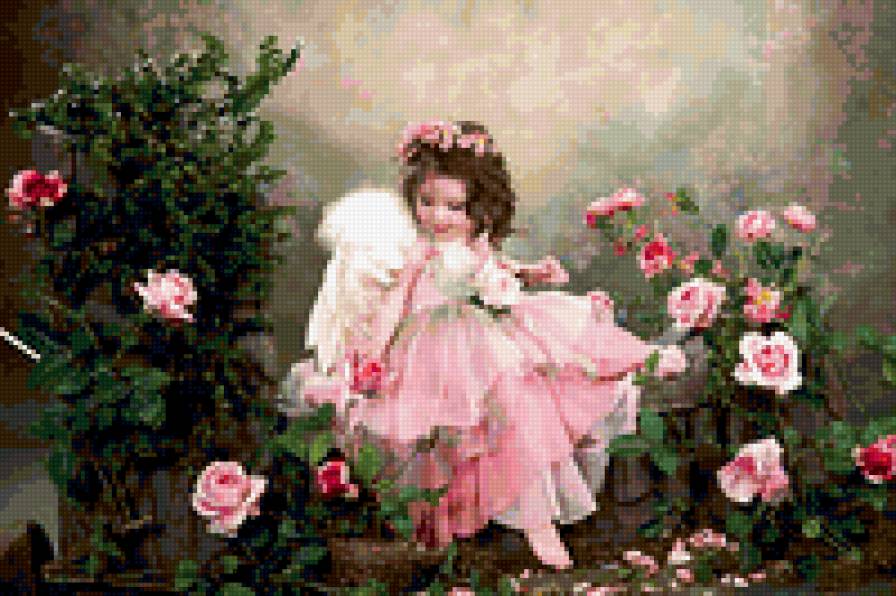 Ангел - дети, ангел, розы, цветы, девочка, ангелочек - предпросмотр