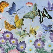 Оригинал схемы вышивки «бабочки на цветах» (№301828)