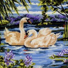 Оригинал схемы вышивки «лебеди на озере» (№301831)