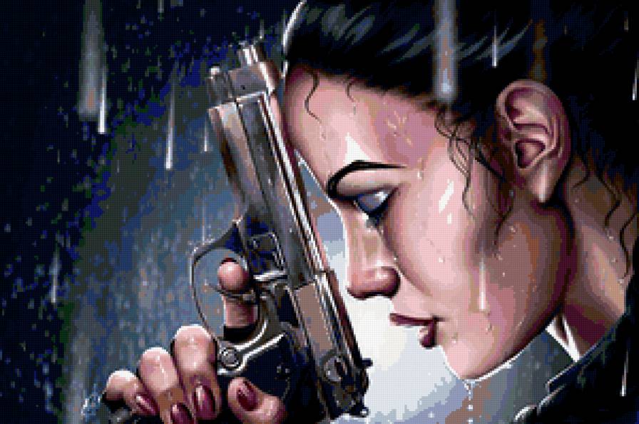 девушка - дождь, образ, пистолет, оружие, женщина, портрет - предпросмотр