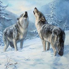 Оригинал схемы вышивки «волки в зимнем лесу» (№302591)