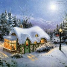 Схема вышивки «домик, зима, вечер, фонарь»