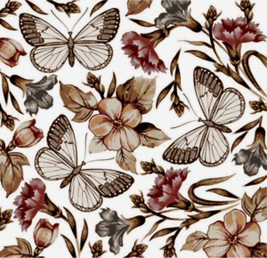 подушка "бабочки" - подушка, цветы, бабочки, узор, орнамент - предпросмотр