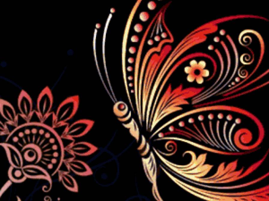 подушка "бабочка и цветок" - узор, цветы, орнамент, подушка, бабочка - предпросмотр