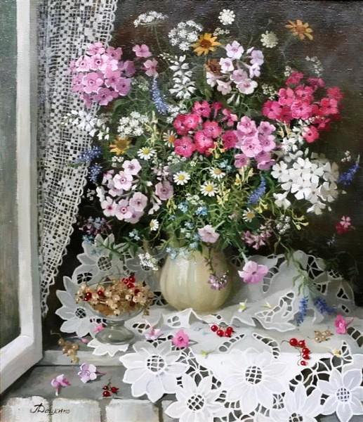 летний букет - натюрморт, окно, цветы, гвоздики - оригинал