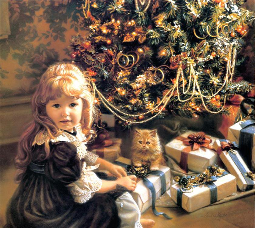 подарки - рождество, праздник, подарки, ребенок, девочка, елка - оригинал