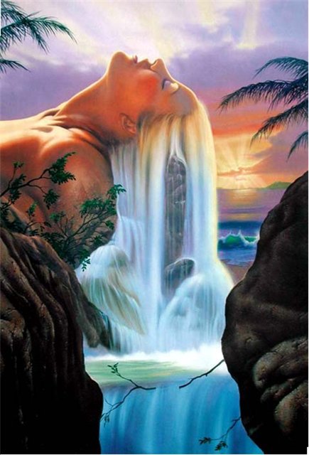 Водопад - девушка, пейзаж, вода - оригинал