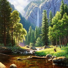 Оригинал схемы вышивки «Пейзаж, лес, река, горы» (№305884)