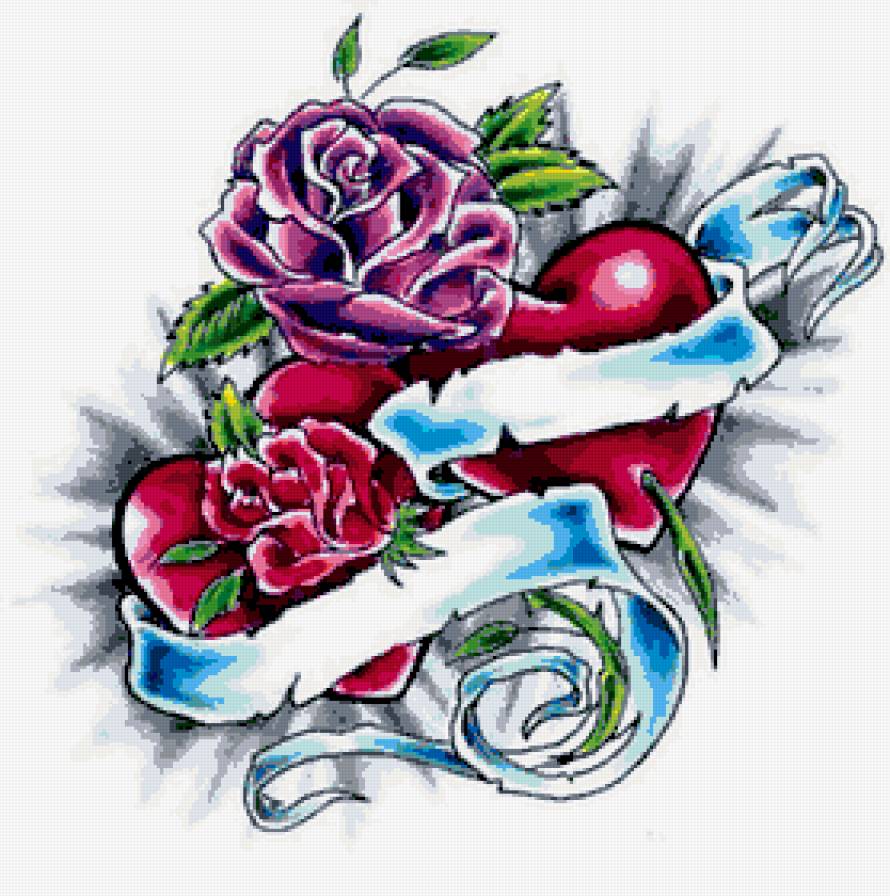Цветочная композиция - розы, сердечки - предпросмотр