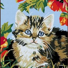 Оригинал схемы вышивки «котенок в цветах» (№308687)