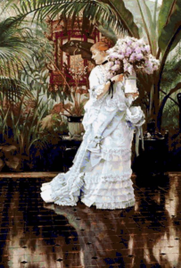 Девушка с цветами - девушка, цветы, картина - предпросмотр