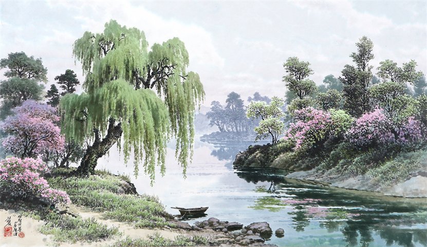 Китайская живопись - пейзаж, картина, восток, живопись - оригинал