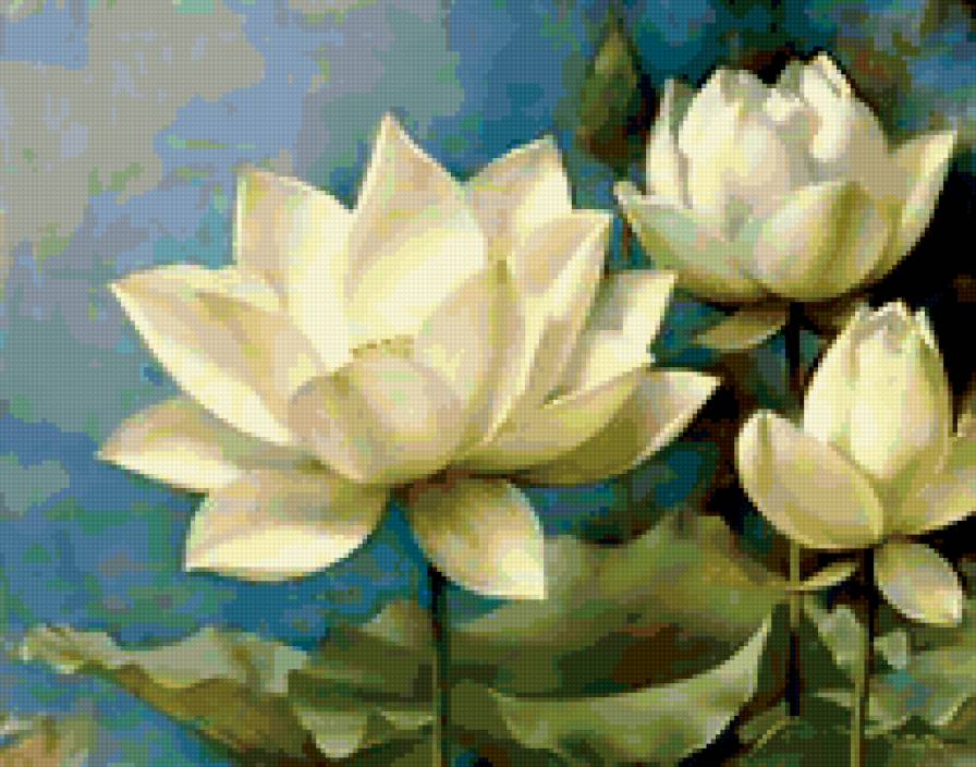 Белые лотосы - картина, цветы, природа, живопись - предпросмотр