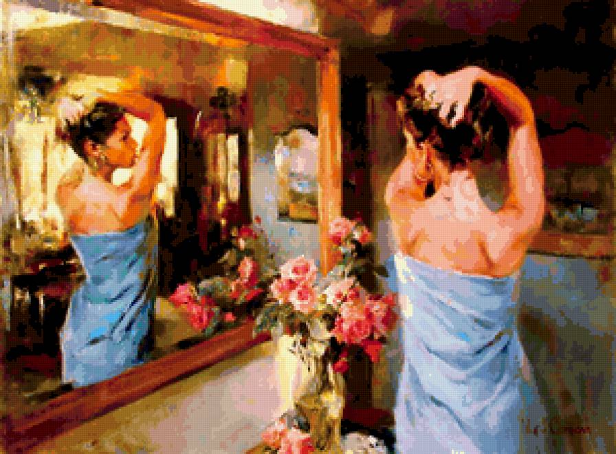девушка у зеркала - люди, портрет, картина, девушка - предпросмотр