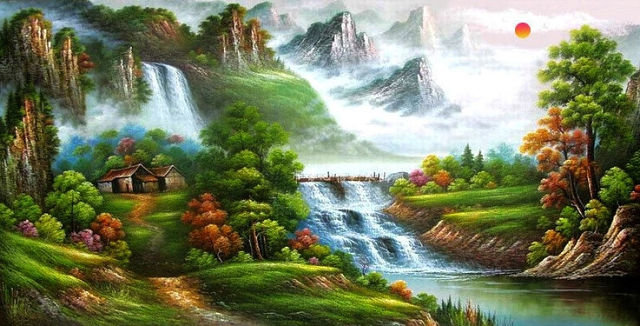 зеленые горы - лес, горы, водопад, вода, природа - оригинал