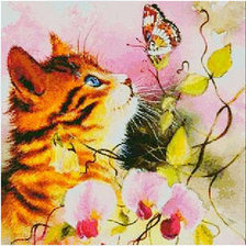 Оригинал схемы вышивки «котенок и бабочка» (№313076)