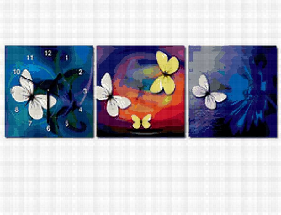 бабочки - триптих, бабочки, часы - предпросмотр