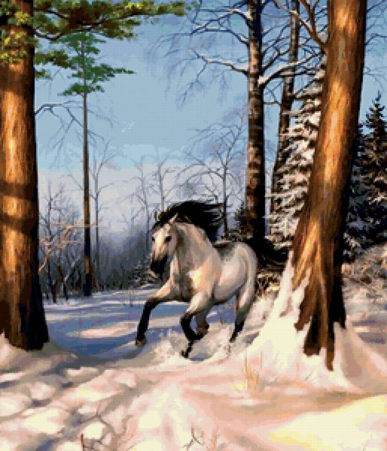 белая лошадь - зима, лошадь, лес - предпросмотр
