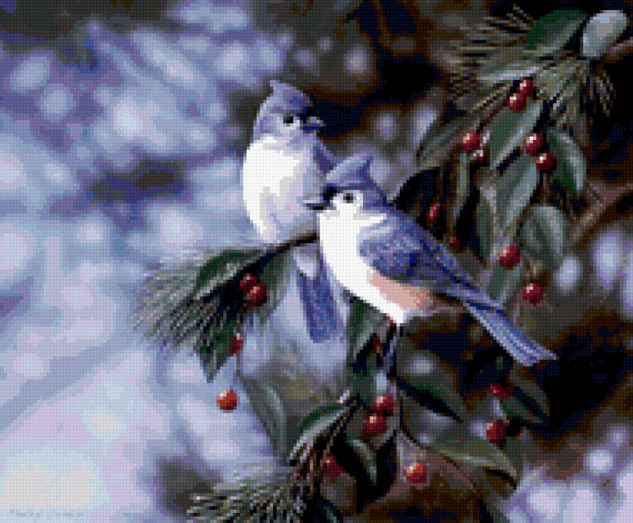 0081 - зима, картина, природа, красота, птицы - предпросмотр