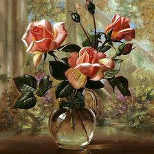 Оригинал схемы вышивки «розы в вазе» (№314816)