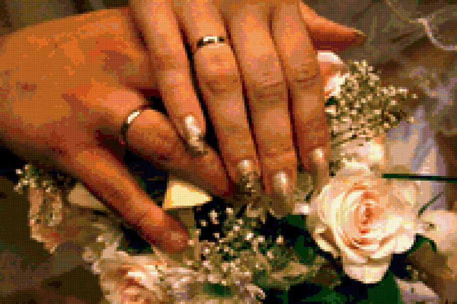 Свадьба - кольца, букет, свадьба, руки - предпросмотр