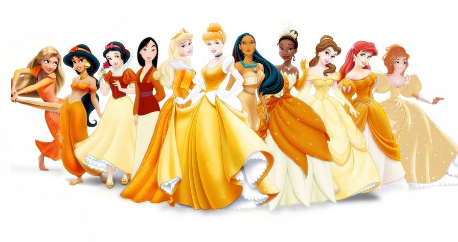 Принцессы Диснея в золотом - принцессы, мультфильмы, женщины, детское, портрет - оригинал